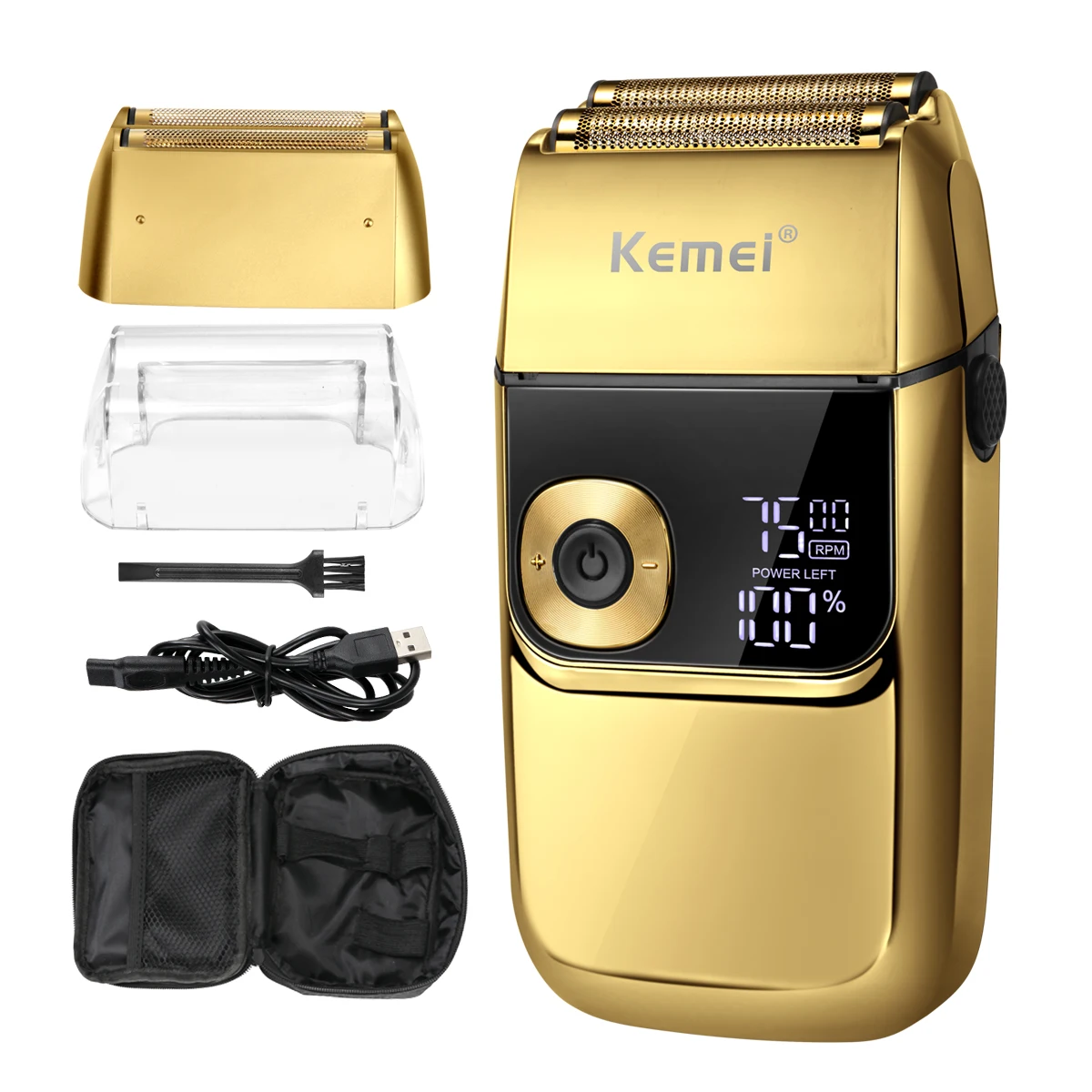 Kemei Elektrorasierer KM-2028 2-in-1 wiederaufladbare Haarschneidemaschine, Doppelklinge, Glatze, waschbar, professioneller Friseur für Männer