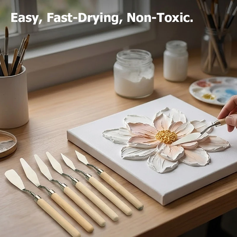 Relief Painting Modeling Paste Set with Stainless Steel Palette Knives for Textured Art and 3D Creative Projects - ZORILYNX