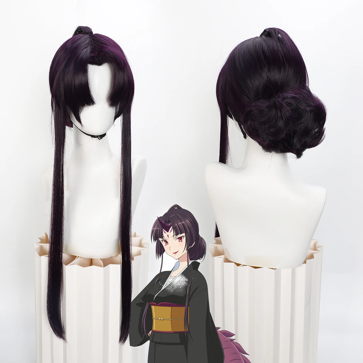 

Популярный хит продаж: темно-фиолетовый парик-пучок с длинными прямыми прядями, термостойкий синтетический, для косплея