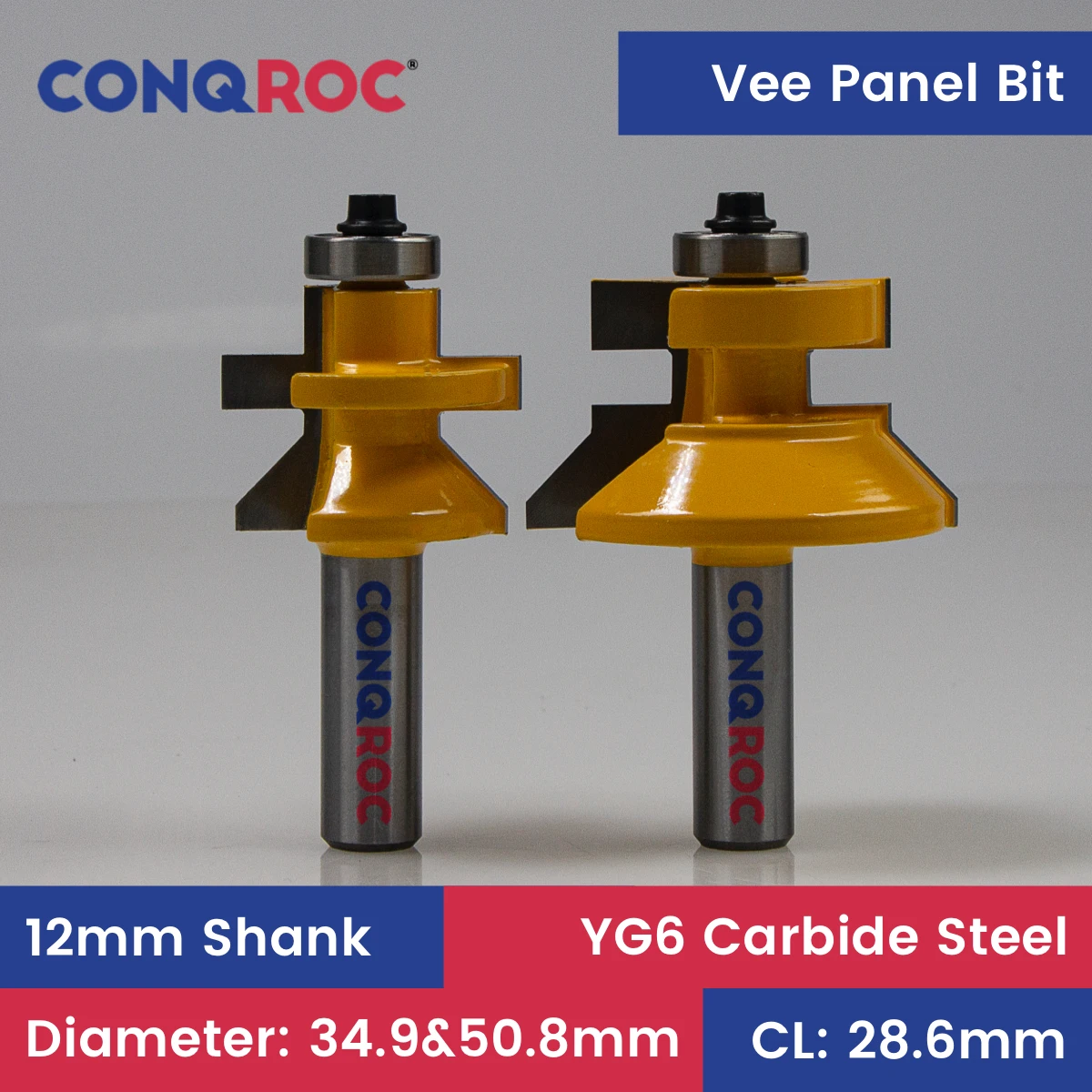 12mm Shank Vee Panel Tongue and Groove Router Bit Set with Bearing Guide Wood Interlocking Joint Making Milling Cutters Kit