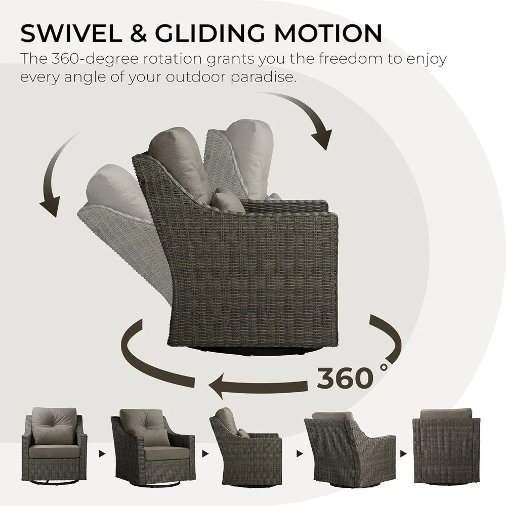 3 Pieces Wicker Patio Bistro Set, Outdoor Furniture Set with 2 Pieces Rattan Rocking Swivel Chairs, Thickened Cushions and