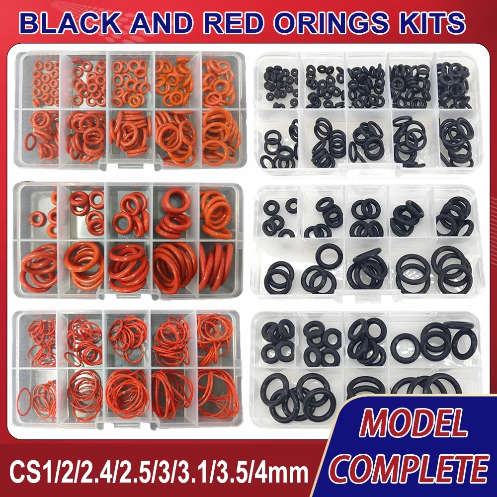 Red VMQ O Ring Sealing Washer Black NBR Silicone O-ring Plumbing Gaskets Oil Resistant High Temperature Oring Kit CS1mm-CS4mm