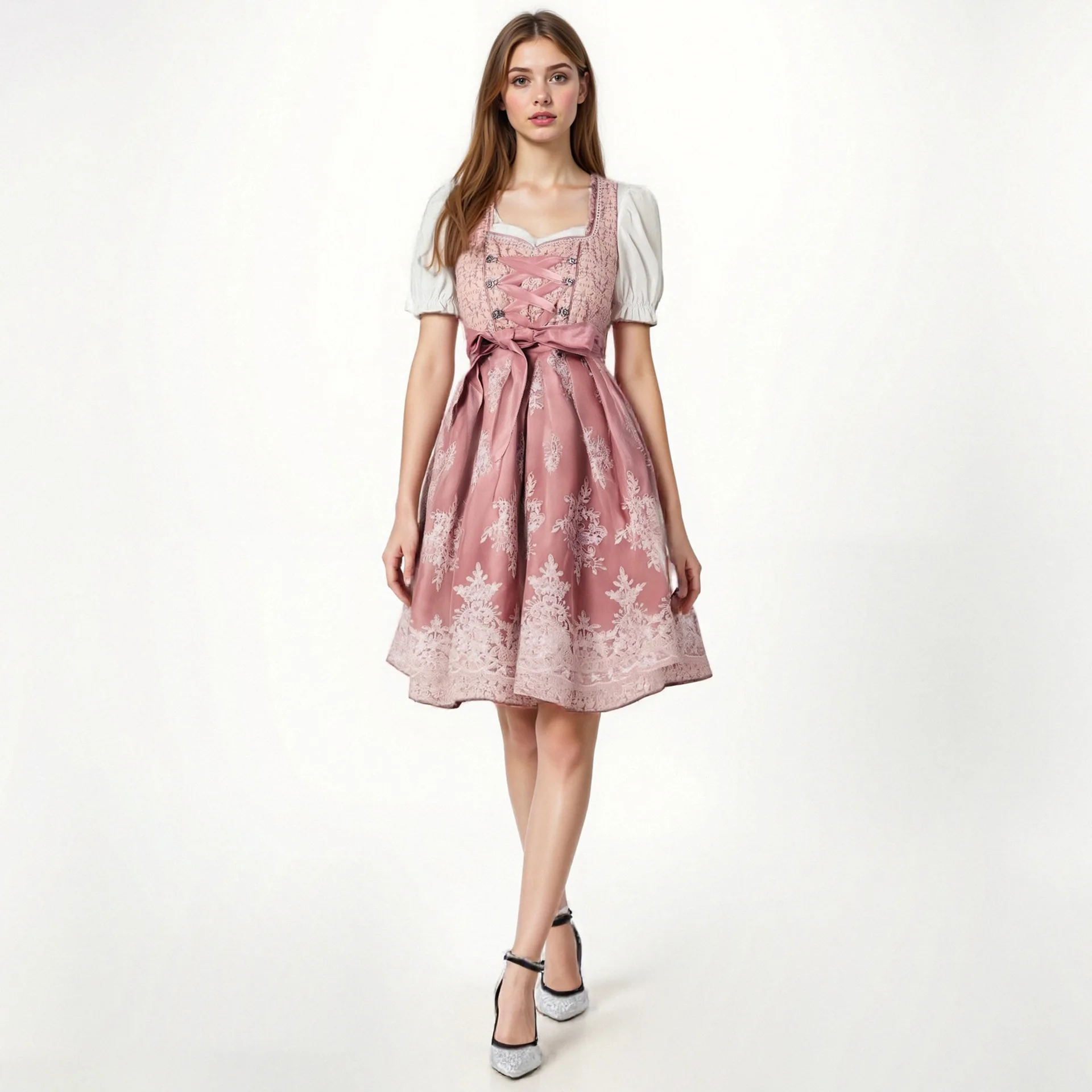 

New Style German Oktoberfest Traditional Square Neck Dress Stage Performance Costume Plus Size Printed Maid Costume