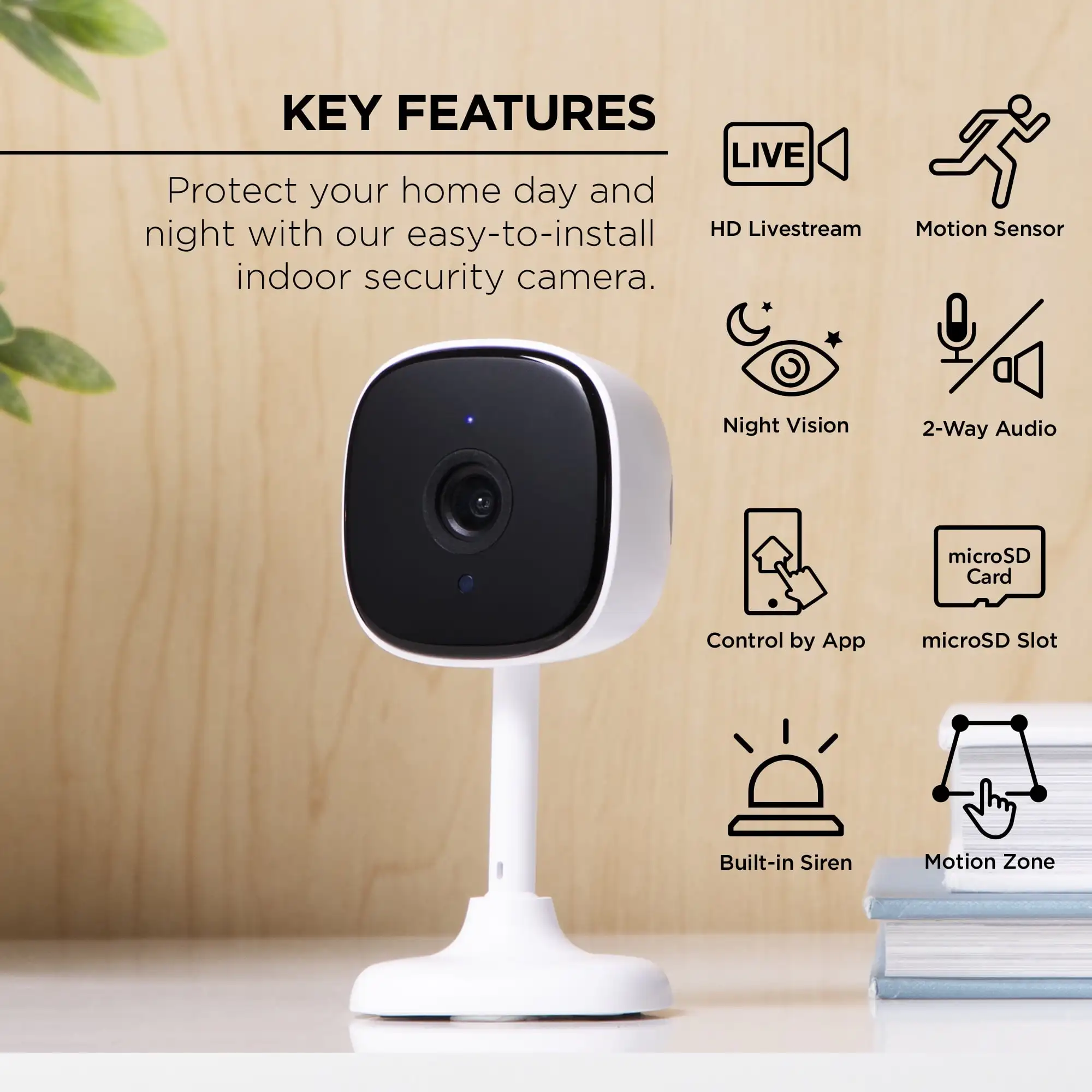 Merkury Smart 1080P Smart Indoor Camera with Voice Control - Requires 2.4 GHz Wi-Fi