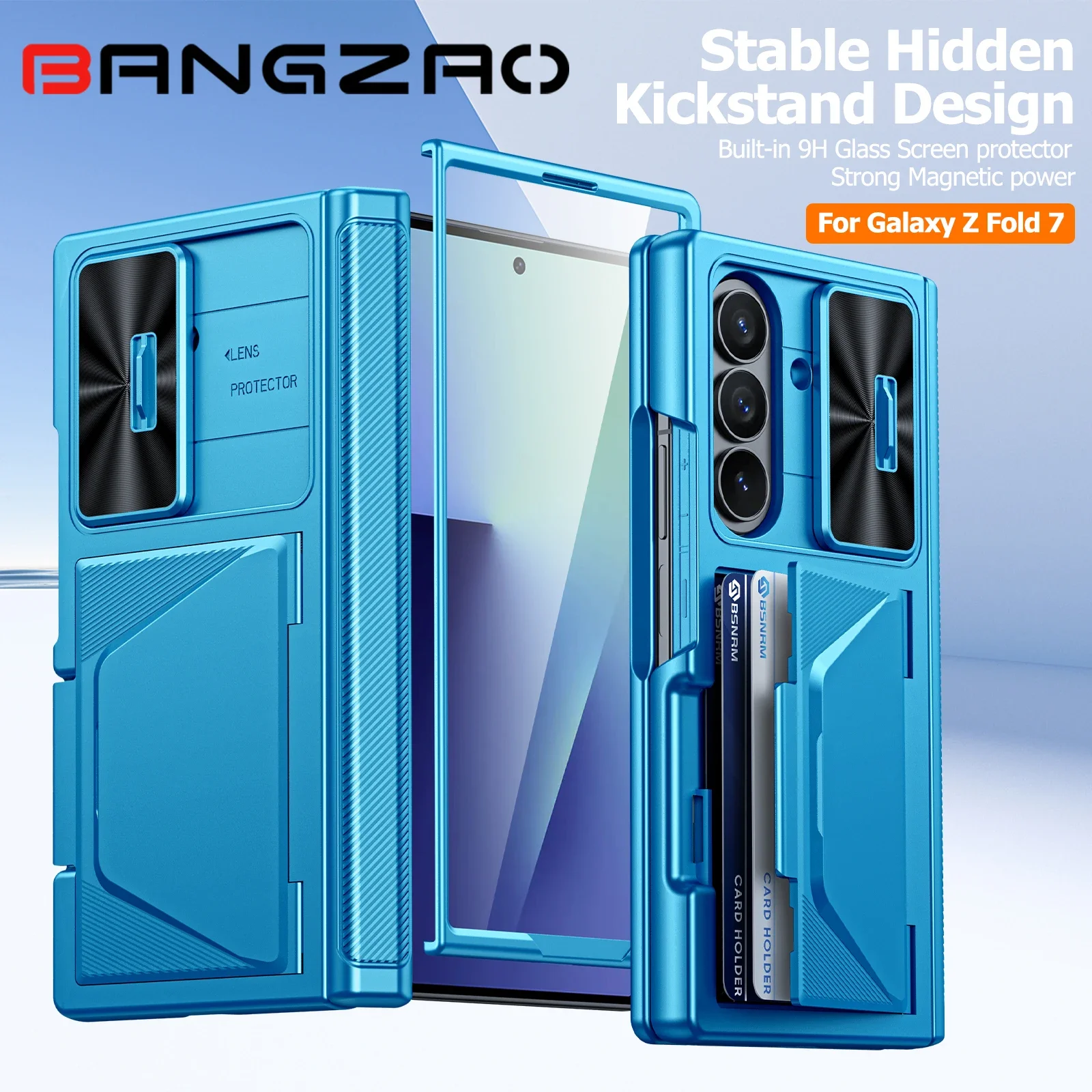 

for Galaxy Z Fold 7 RFID Wallet with Cards Holder,Shaft Protection,Camera Cover,Shockproof Silicone Protective Case-light Blue