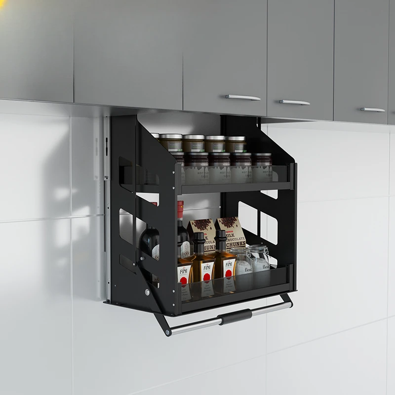 Kitchen hanging cabinet lift basket, cabinet top wall cabinet vertical drop-down seasoning hanging lift rack