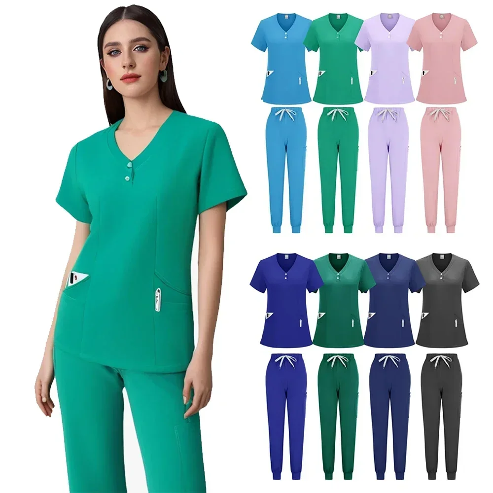 New Nurse Uniform for Women Nursing Solid Surgical Gown High-quality Doctor Scrub Sets Unisex Hospital Work Wear Wholesale