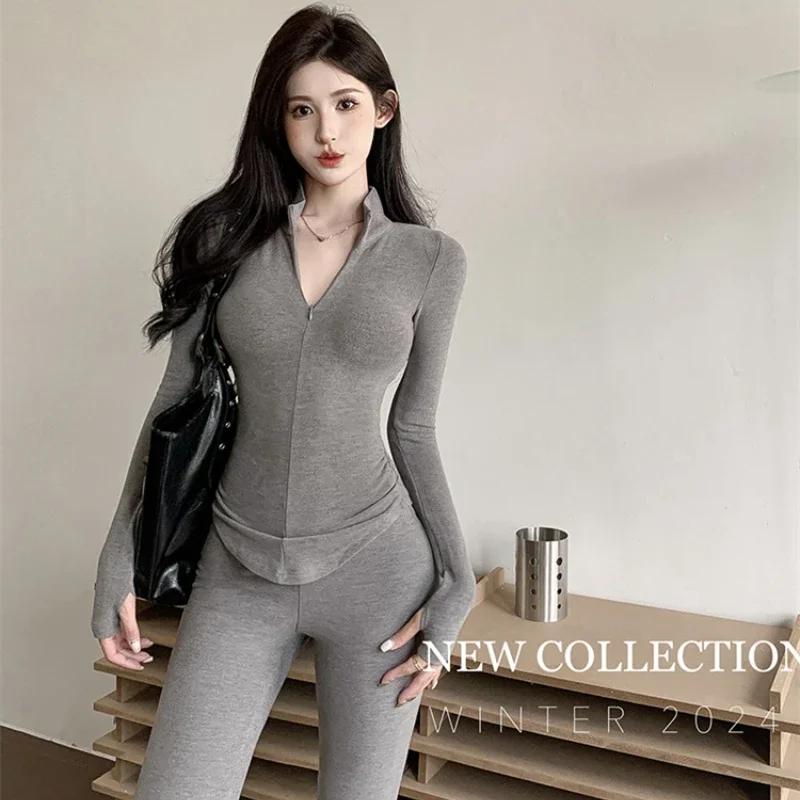 2024 Autumn/Winter New Casual Women's Tracksuit Soft Warm Sexy Two Piece Set Fashion Long Sleeved Top and High Waist Pants Suits