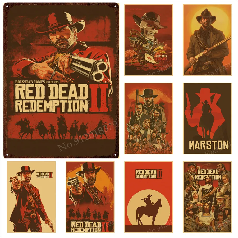 

Red Dead Redemption 2 Game Poster Vintage Metal Tin Sign Plate Room Decor Iron Painting Plaque Home Decor Accessories 30x40cm