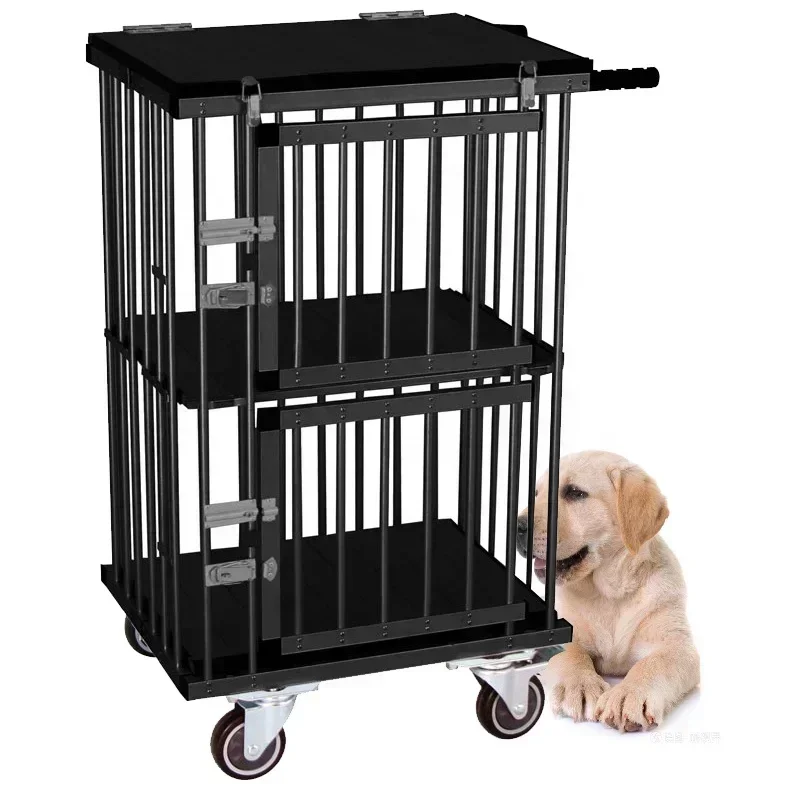 Dog  aluminum cage pet carrier wheels portable two doors dog show trolley outdoor Salon Foldable Handled Mobile new