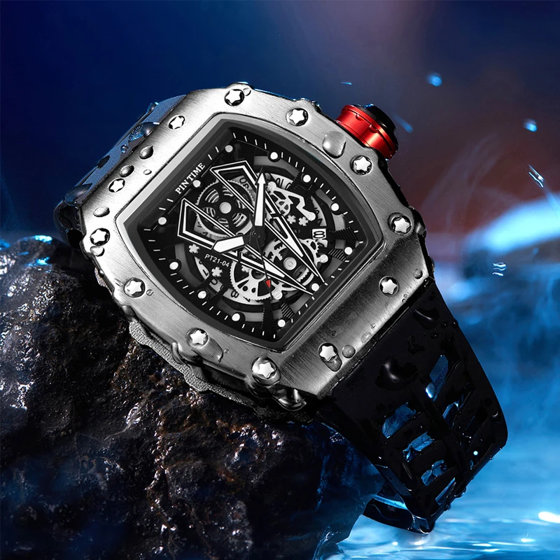 

PINTIME модные мужские часы элитные атмосферные механические стильные винные бочки дизайн водостойкие автоматические кварцевые мужские часы