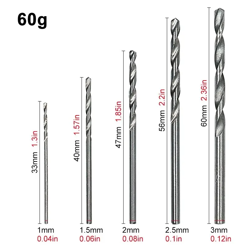 100pc Twist Drill 1-3mm Hand Electric Drill DIY Woodwork Drill Titanium Plated Natural Color Drill Bit Tool Accessories Set