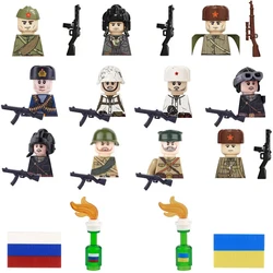 MOC Military Russia Soldier Figures Weapon Parts Building Block Ukraine Mini Flag Print Bricks 95228 Miniature Glass Bottle Toys