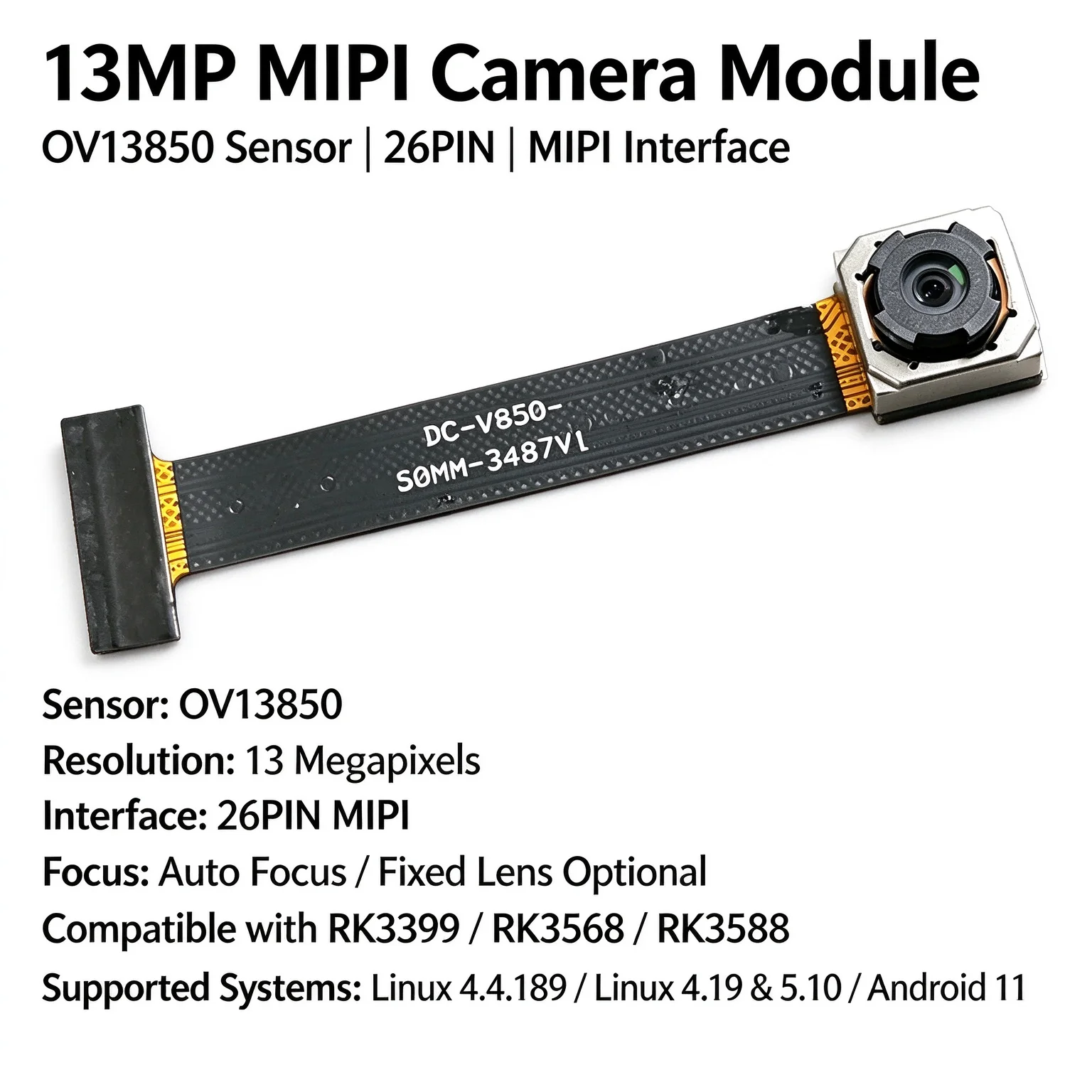 13MP OV13850 Camera Module MIPI Interface for Rockchip RK3399 RK3568 RK3588 Development Board