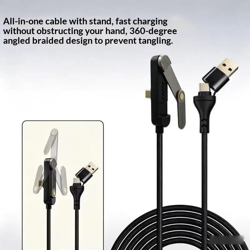 2 In 1 60W USB Type C Fast Charging Cable Foldable Bracket Cable For 18 Pro Max Android Type C Data Cable〔CCA12〕