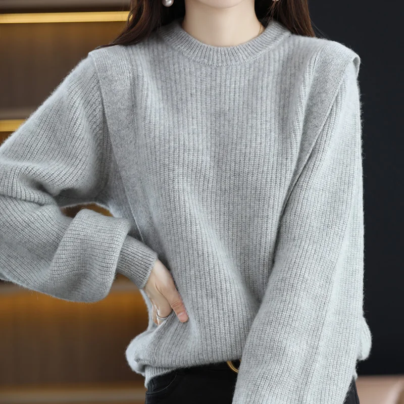 Pure Wool Boutique Women's Knitted Bottoming Shirt Loose  Autumn And Winter New Round Neck Sweater With Long Sleeves InsideJQ162