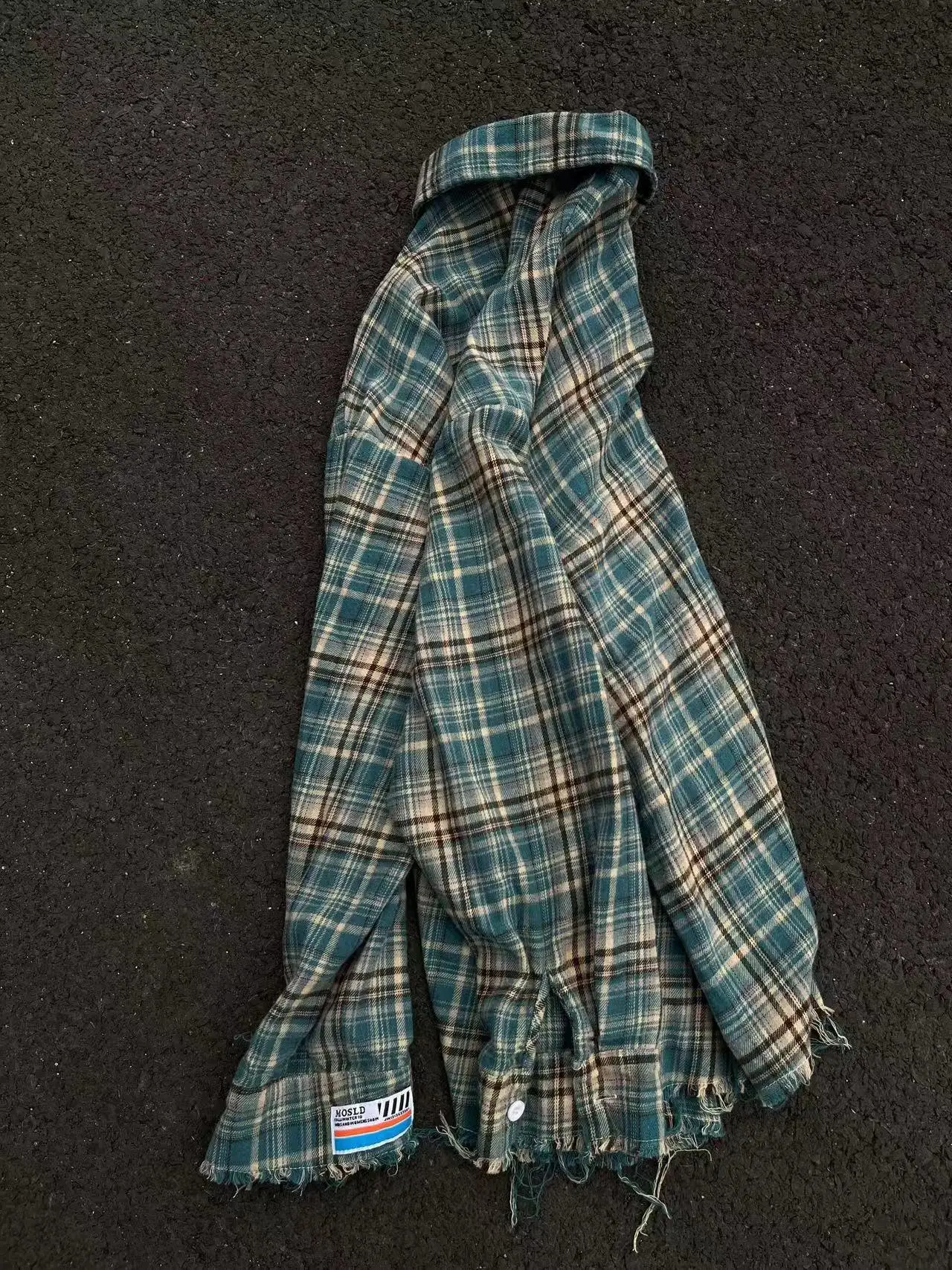 

Retro Tassel Destroyed Brushed Blue Plaid Shirt Jacket Loose Men's Trendy Brand Boys' Shirt Spring Autumn Youth Fashion