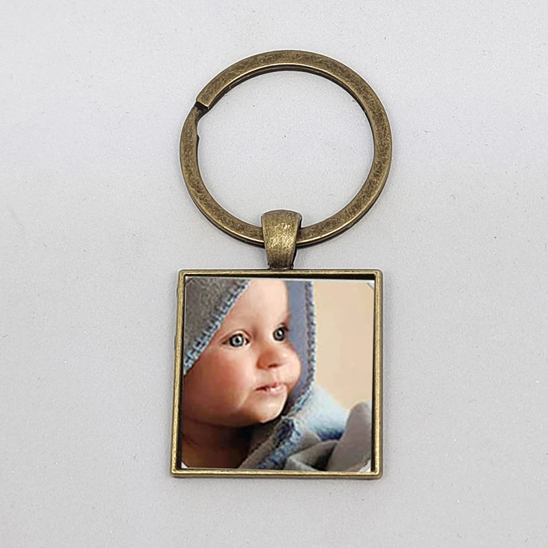 Bronze Personalized Square Pendant Custom Keychain Print Photo Gift for Family, Friends and Friends