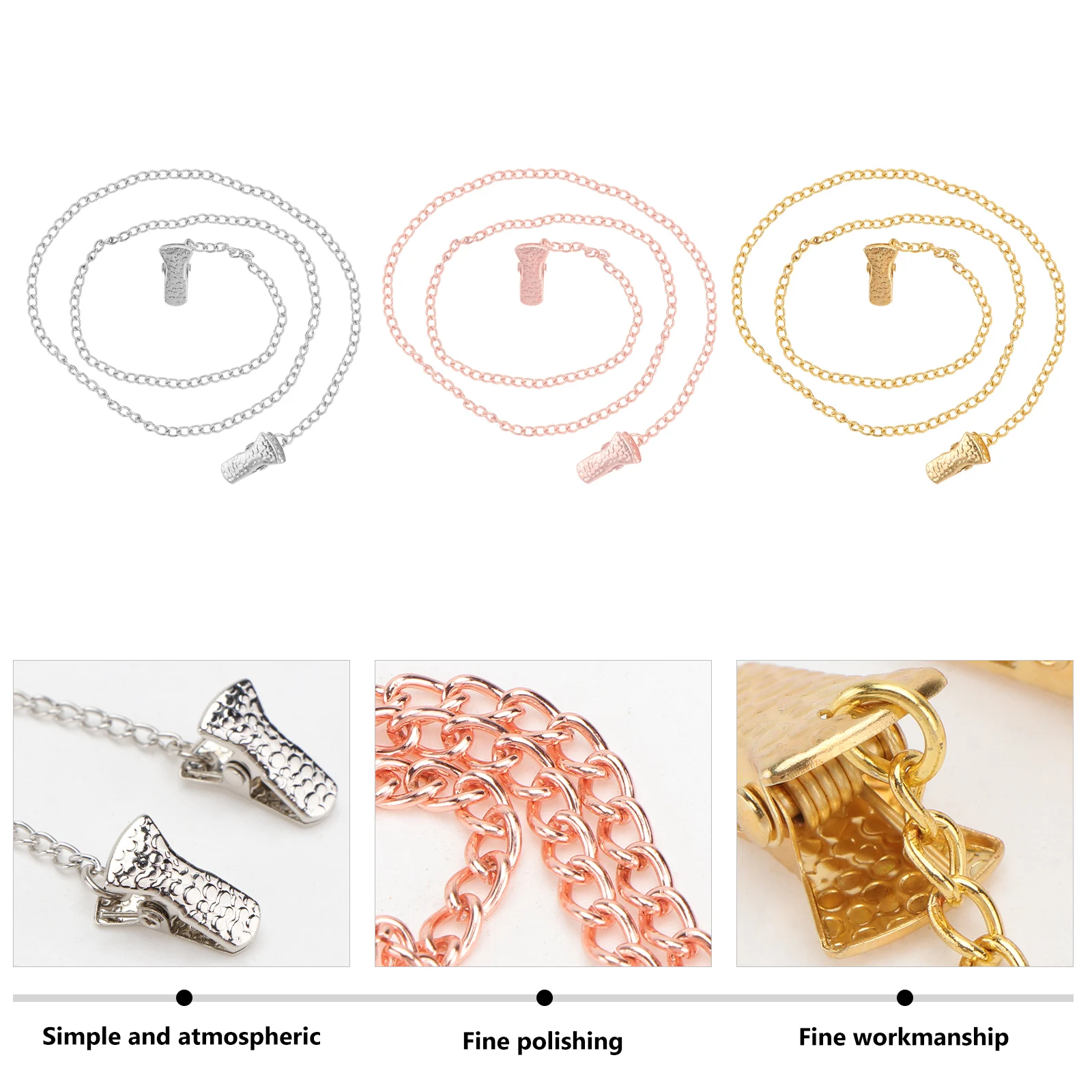 

3pcs 60cm Chain Clips Eyeglasses Chain Clip Eyeglasses Mask Rope Clamps Necklace Multi-function Metal Practical Gift