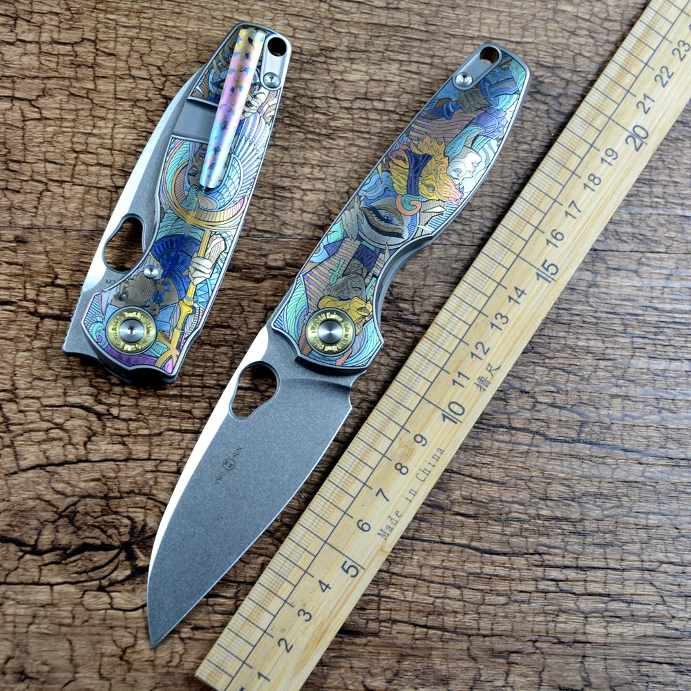 

TWOSUN TS129 M390 Blade Folding Pocket Knife Outdoor Gift Color Pattern Titanium Handle