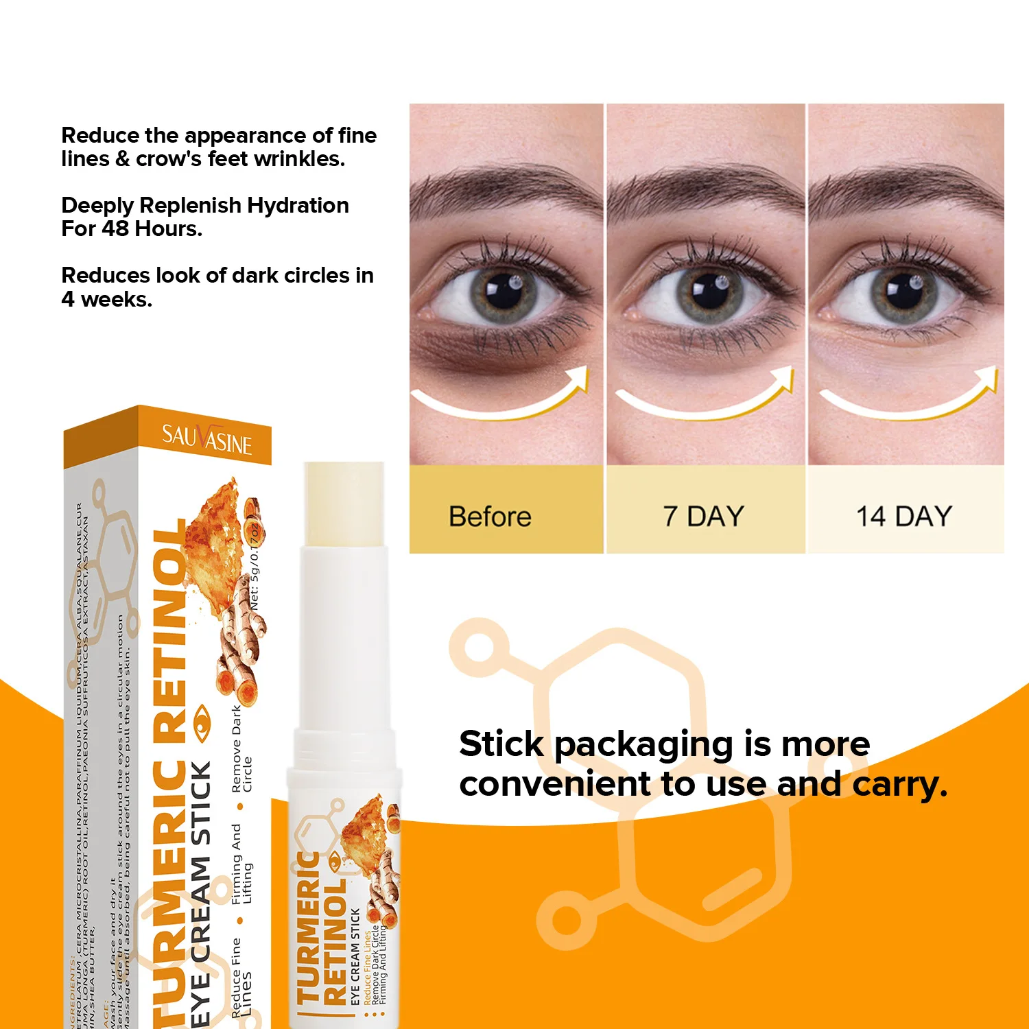 Turmeric Retinol Eye Cream Stick Fade Eye Wrinkles Lighten Dark Circles Eye Bags Deep Hydration Moisturizing Firming Lifting Eye