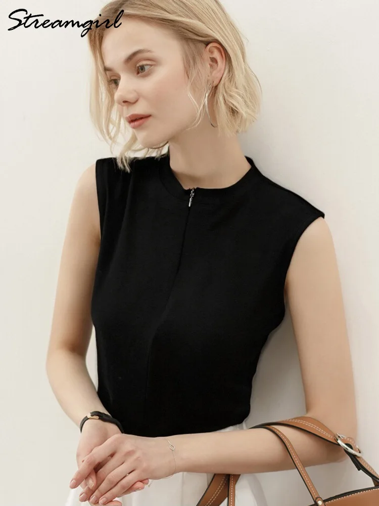 

Теплый топ без рукавов на молнии с подкладкой, женская осенне-зимняя верхняя одежда, шерстяные топы на бретелях, базовые элегантные блузки без рукавов для женщин