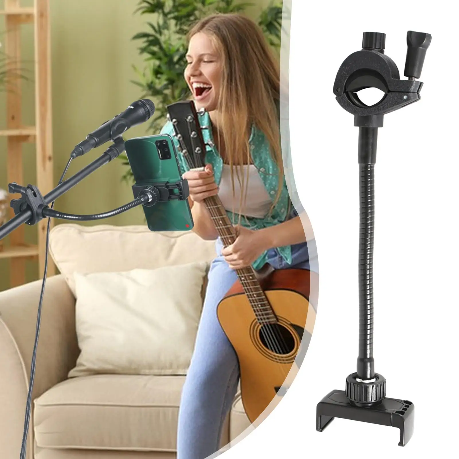 

Mic Stand Phone Holder Hands-Free Long Cellphone Mount Multi-Purpose Phone Music Stand Holder for Microphones Stand/Smartphones
