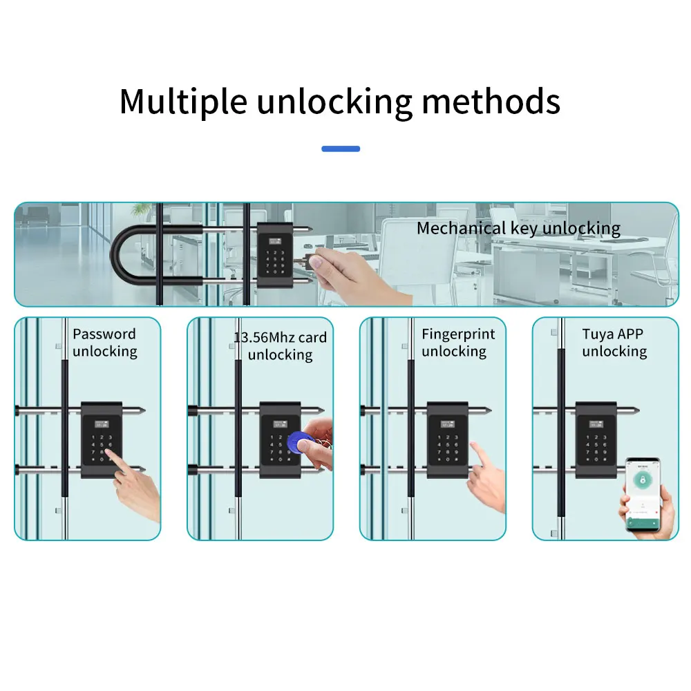 Bluetooth Tuya Electronic Smart Fingerprint Lock Password IC Card Lock serratura per porta in vetro lucchetto intelligente chiavistello elettrico