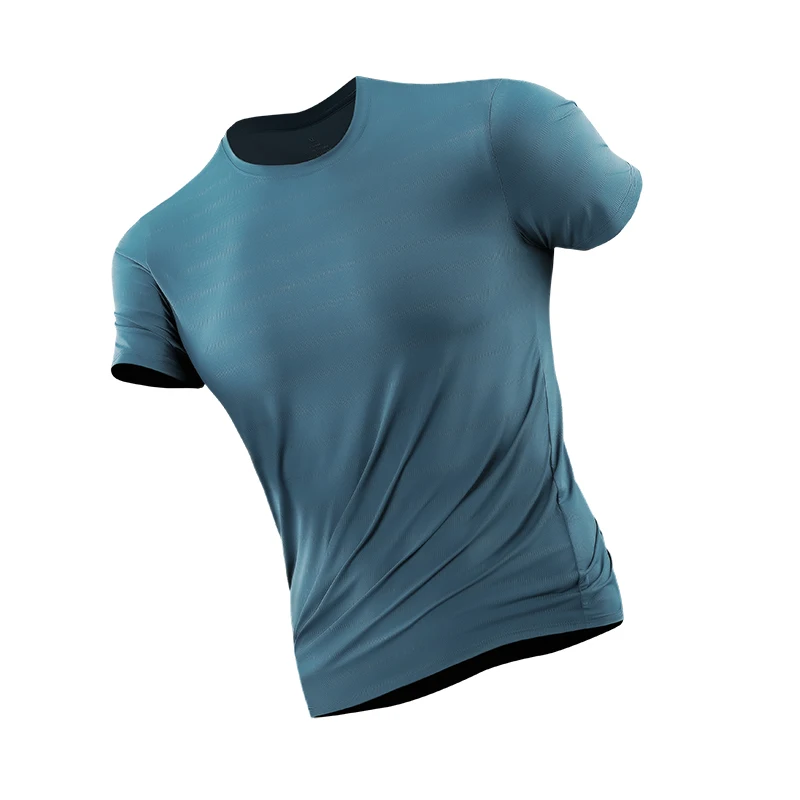 2024Summer short sleeved T-shirt for men\'s sports thin ice silk quick drying round neck shirt fitness running training suit