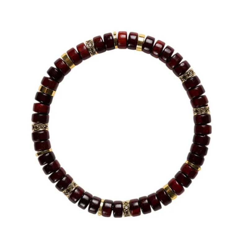 

Red sandalwood straight-cut bracelet, micro-inlaid colored diamond versatile stacked bracelet