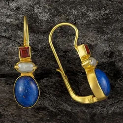 Lapis Lazuli Dangle Earrings Gold Color Garnet Square Drop Earrings Baroque Pearl Hypoallergenic Lightweight Dainty Jewelry
