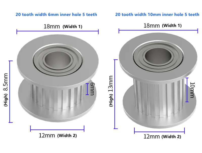 GT2 Umlenkrolle, 16 Zähne, 20 Zähne, mit 3 mm oder 5 mm Bohrung, mit Lagern für 3D-Druckerteile, Zahnriemen 6 mm, 10 mm – Detail 5