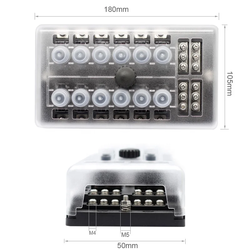 Waterproof Car Bus Marine 12 Way AC Circuit Breaker Led Indicator 32V DC Fuse Box Holder With Negative Terminal