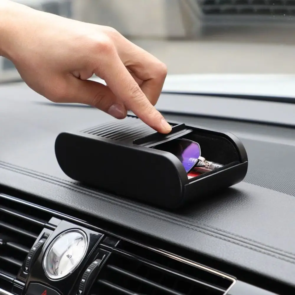 

Portable Sliding Open Car Console Storage Box Large Capacity Plastic Glasses Box Black Self-adhesive Car Organizer