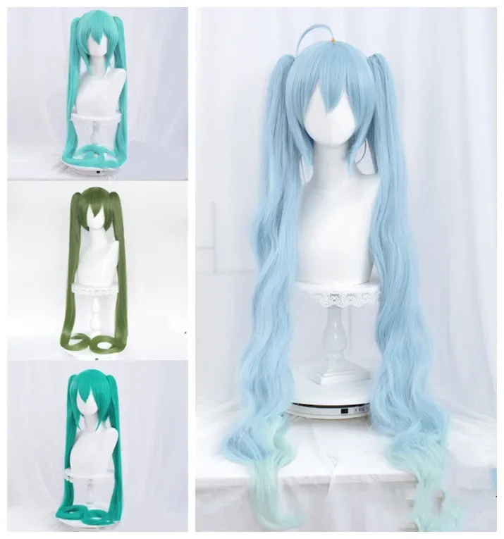 

100cm/39" V SEASON women Magical Snow MIKU cosplay wig long gradient blue hair with ponytails