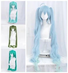 Peluca de cosplay MIKU de nieve mágica para mujer, pelo azul degradado largo con colas de caballo, temporada en V, 100cm/39