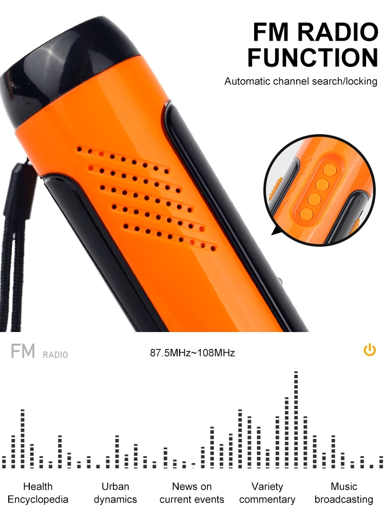 Portable Weather Radio, Hand Crank, FM Emergency, Multifunctional Outdoor Lighting, Flashlight Charging, Power Bank, SOS, 1