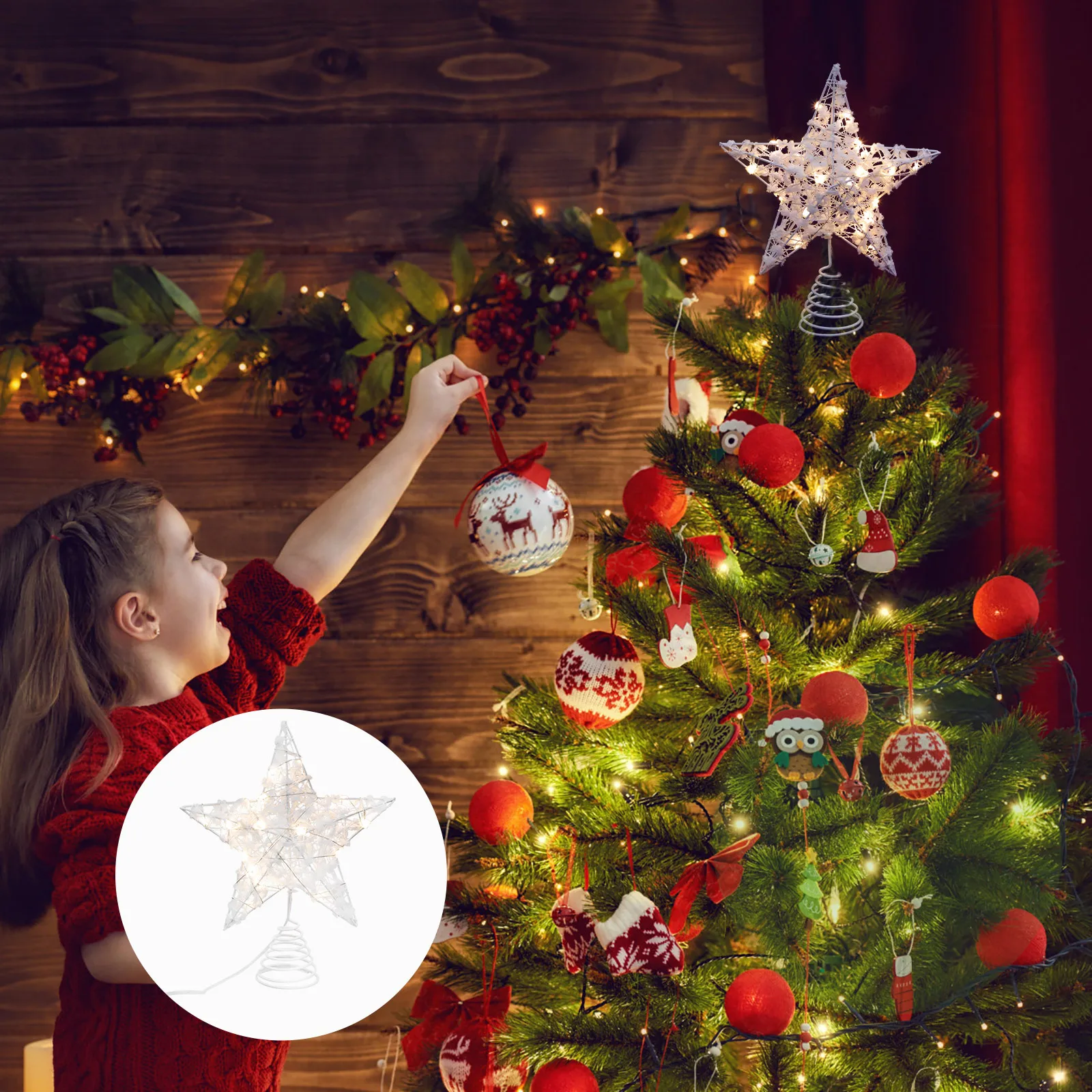 

1Pcs Luminous Christmas Star Tree Topper Decor Iron Craft Xmas Tree Lamp Adornment for Holiday Festival Decoration