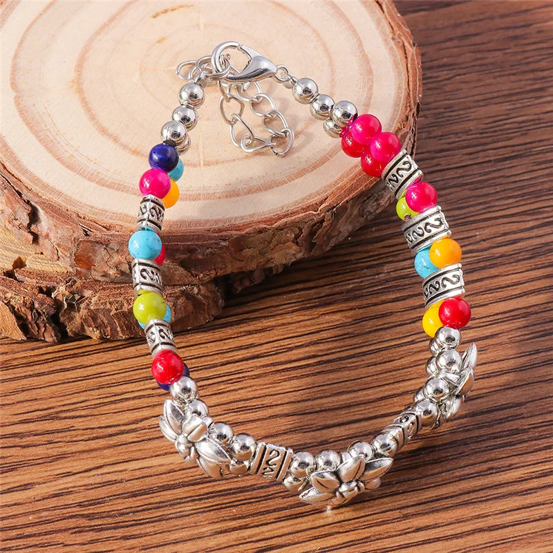 Aihua Tibetan Silber Natur Türkis Stein Perlen Armband & Armreif für Frauen Böhmen ethnische Aussage Schmuck Zubehör – Detail 4