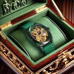 New Men's Watch with Gold Green Belt, Retro Style, Noble and Elegant Night Light Carving, Fully Automatic Mechanical Watch
