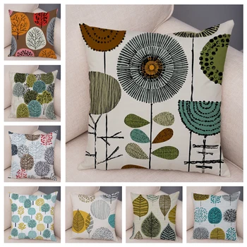 抽象芸術のクッションカバー、幾何学的な植物、木、花の枕カバー、ソファ、家庭、車