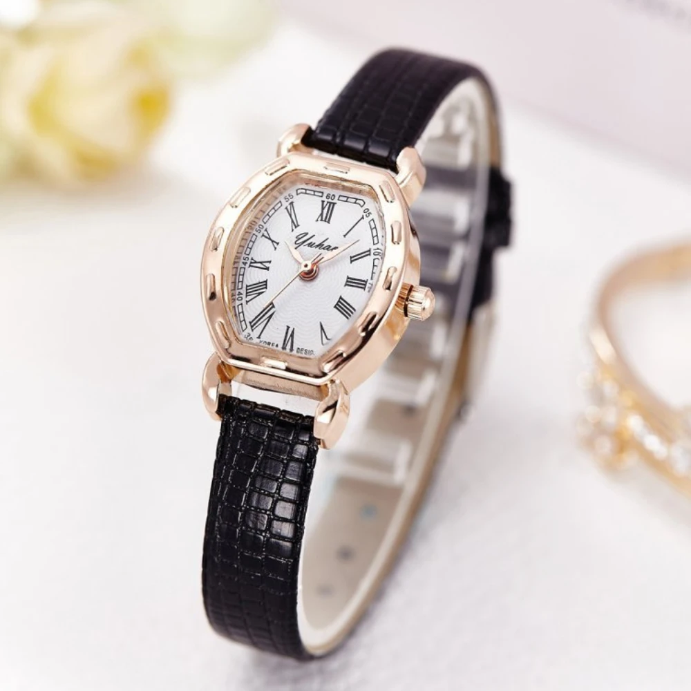 

Vintage Tonneau Shaped Women's Watch Small Dial PU Leather Strap Quartz Wristwatches Roman Numerals Decorate Jewelry reloj mujer