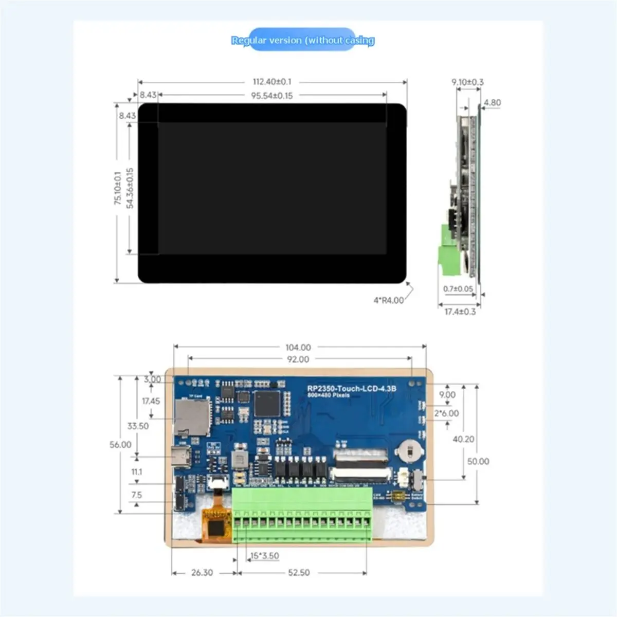 OKgood RP2350 4.3inch LCD 800x480 Capacitive Touchscreen Display Board Sensor CAN I2C RS485 for IoT Industrial Control