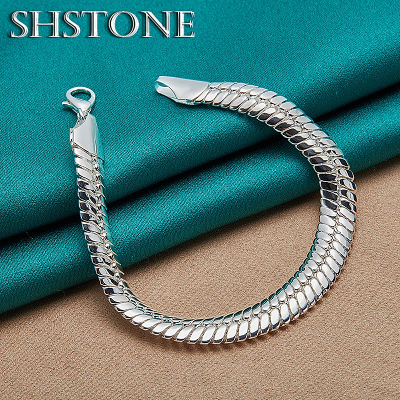 Europe America 925 Sterling Silver 10mm Side Snake Chain Bracelets For Women Men Wedding Birthday Party Gift Fashion Jewelry
