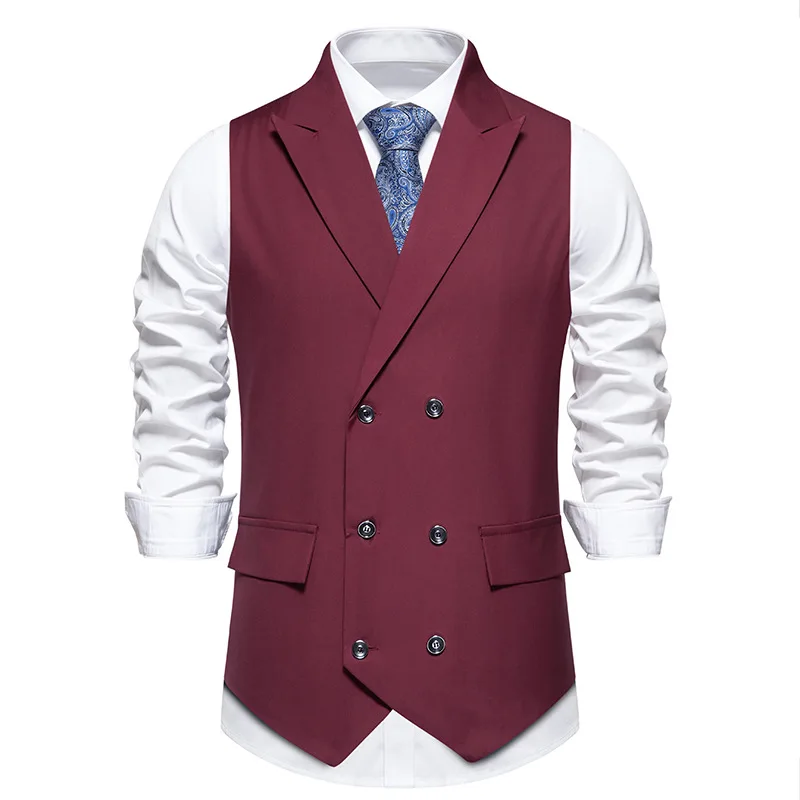 Spring New Men\'s Suit Vest with Flip Collar and Double Breasted Vest Top