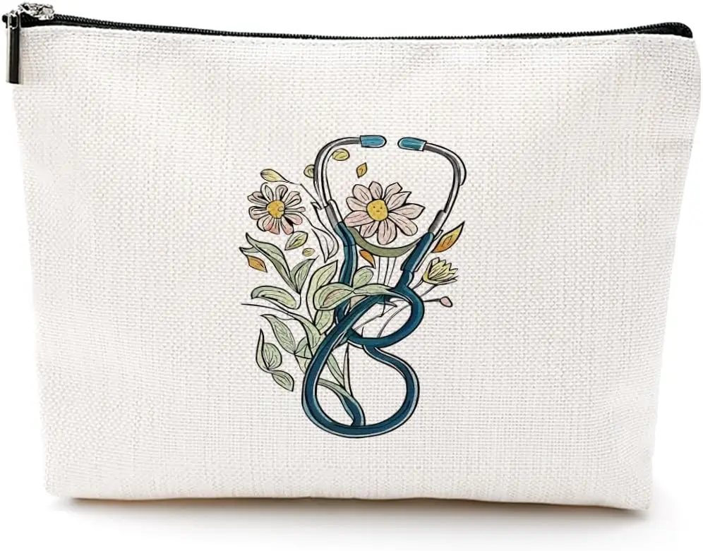 Nurse Gifts for Women Cosmetic Bag Nurses Gift Stethoscope Floral Makeup Bag Gifts for Nurses Birthday Nurse Essentials