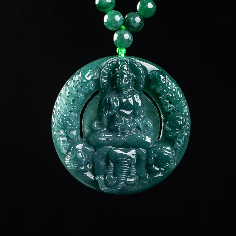

Натуральный нефрит верхом на слоне Гуаньинь бренд голубая вода тонко резное ожерелье из ледяного нефрита кулон мужской и женский пара амулет