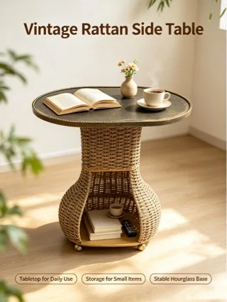 Water grass rattan woven edge table coffee table living room bedroom study balcony bed and breakfast