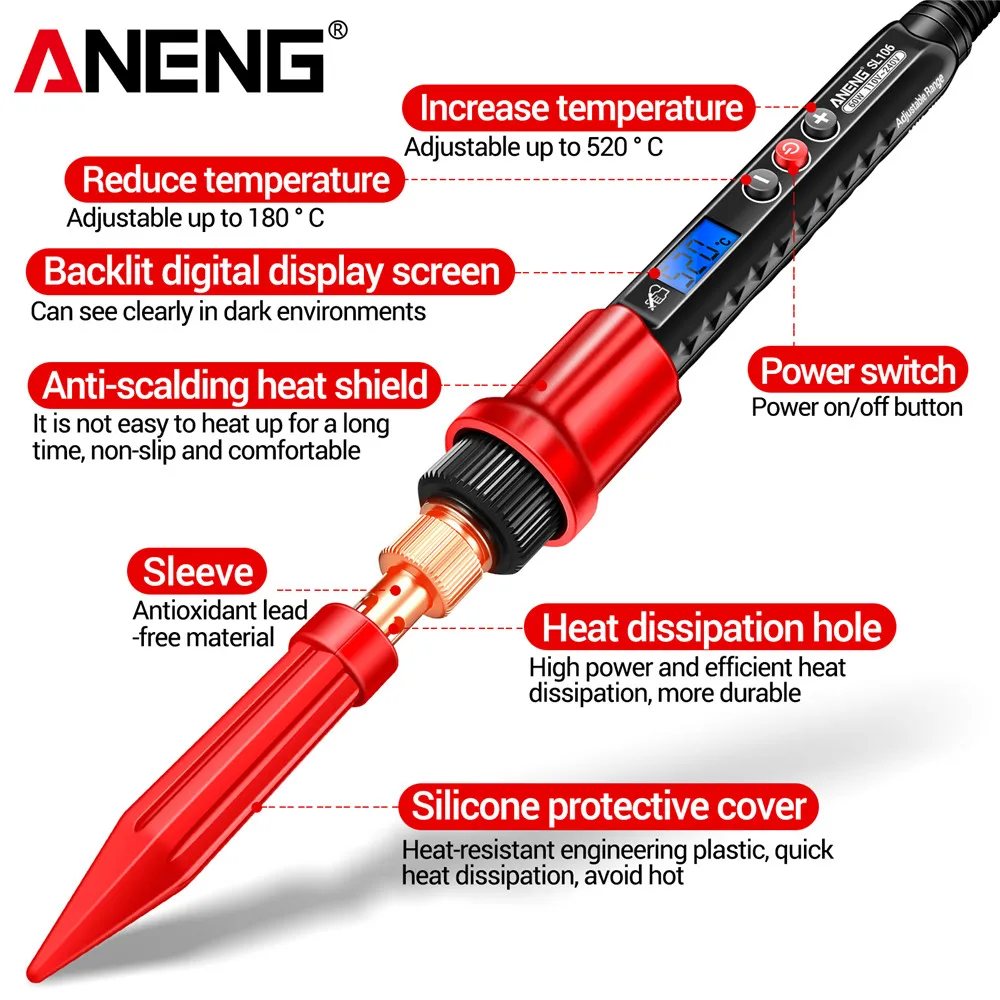 ANENG SL106 Electric Soldering Iron Kit with LCD Display Adjustable Temp Fast Heating Solder Tools for Circuit Board Repair Home view 6