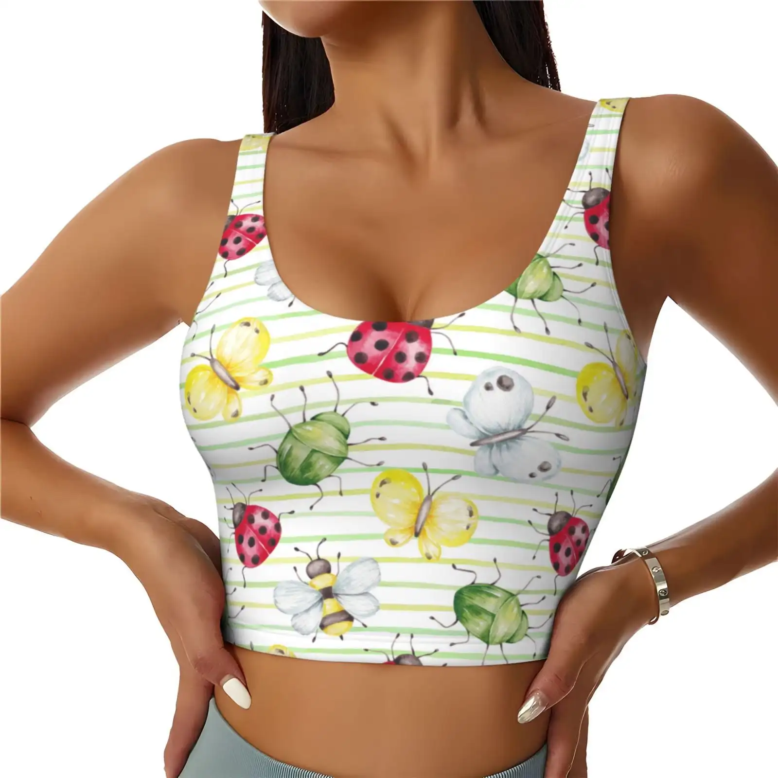 Insects Print Women's Sports Vest U-shaped Removable Chest Pad Sports Backless Top Suitable for Fitness and Bodybuilding